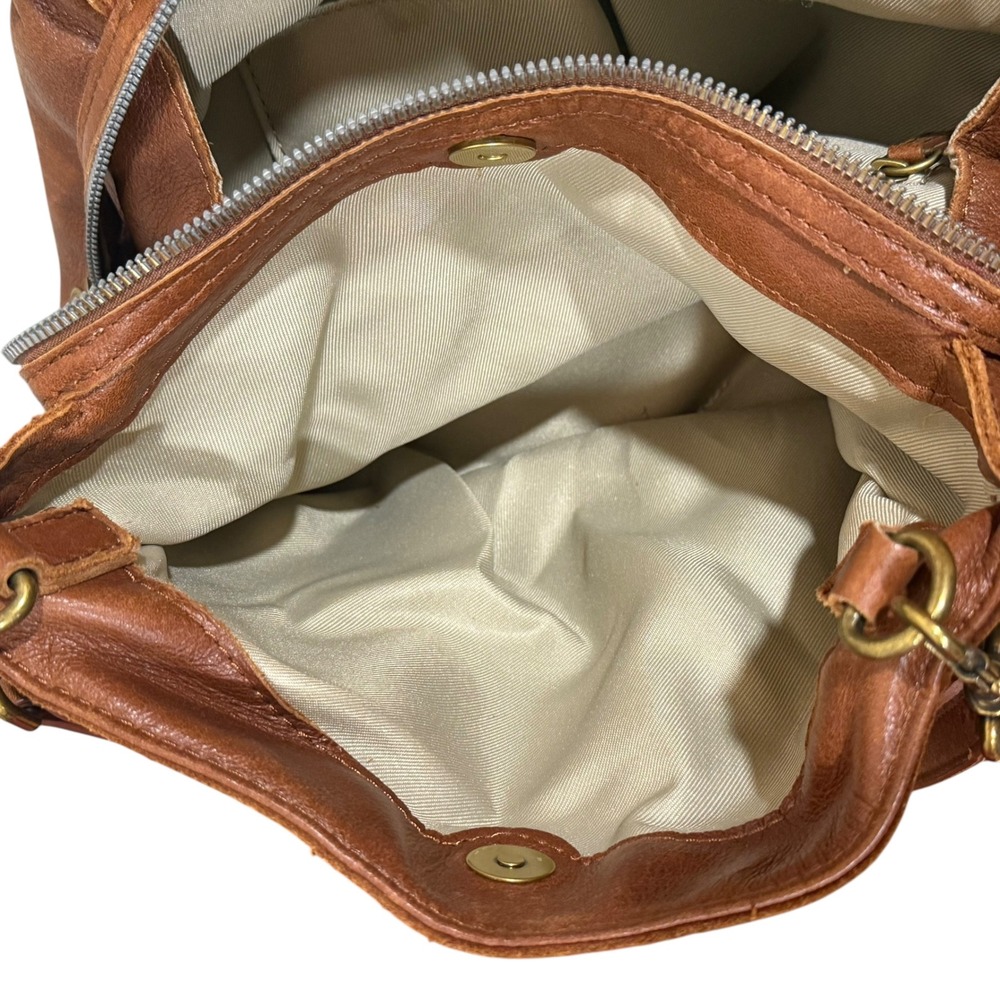 American Leather Co Brown Genuine Leather Shoulder Bag Satchel Handbag Brass - Picture 9 of 12